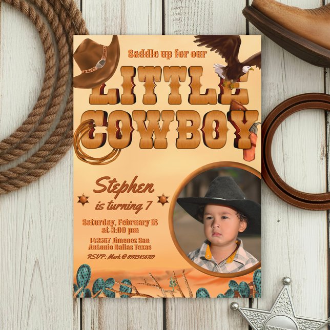 Invitation Anniversaire de Little Cowboy Boy (Little Cowboy -  Boy Birthday Invitation with Picture)
