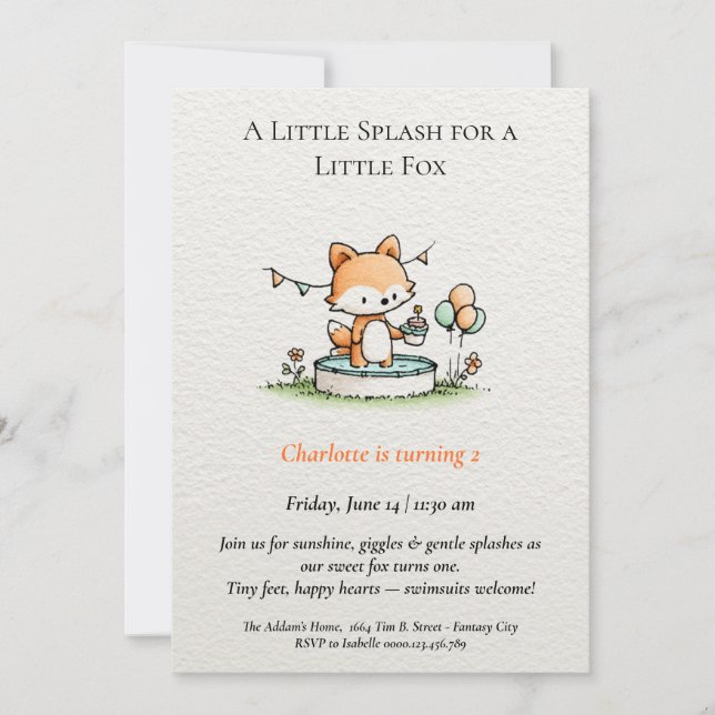 Invitation Anniversaire de Little Fox Pool (Devant)