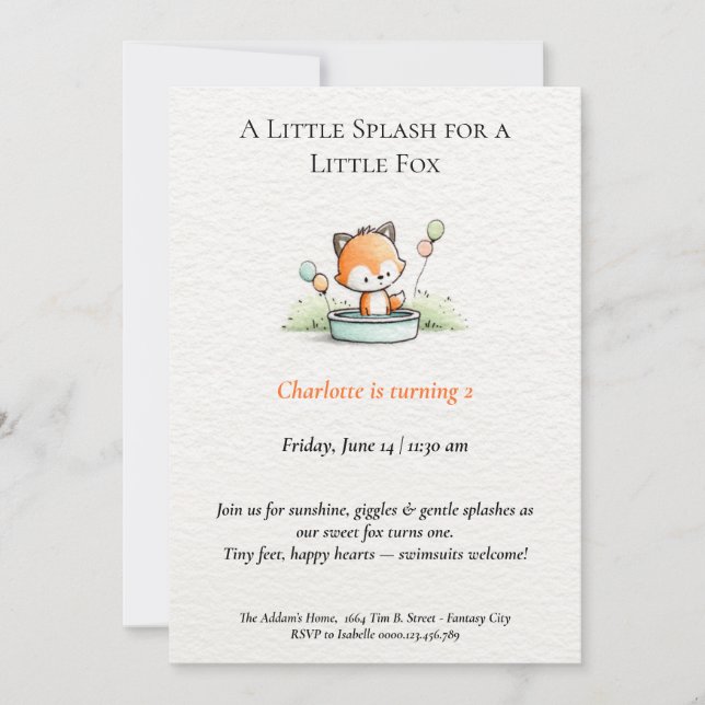 Invitation Anniversaire de Little Fox Pool (Devant)