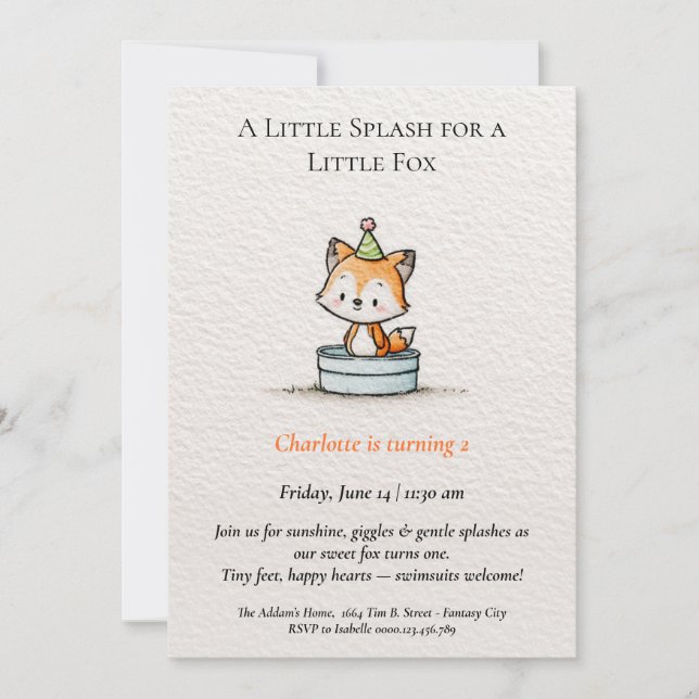 Invitation Anniversaire de Little Fox Pool (Devant)