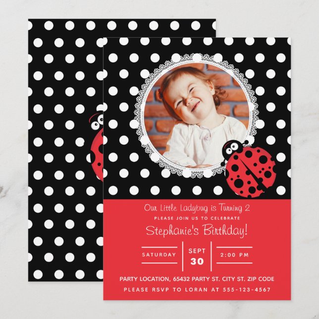 Invitation Anniversaire de Little Ladybug (Devant / Derrière)