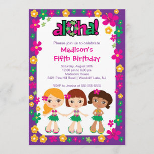 Invitation Anniversaire de Little Luau Pink violet