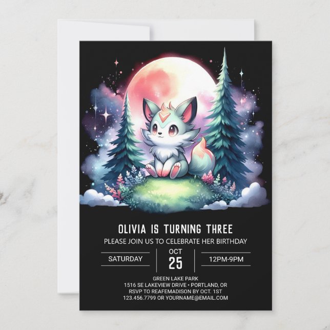 Invitation Anniversaire de loup fantaisiste minimaliste (Devant)
