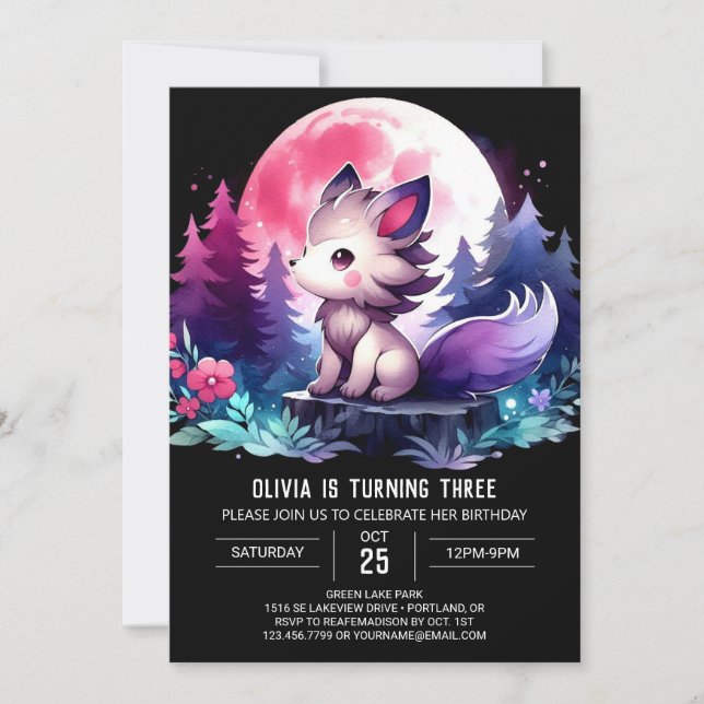 Invitation Anniversaire de loup majestueux mignon (Devant)