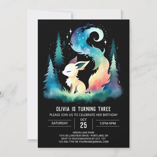 Invitation Anniversaire de loup mignon rêveur (Devant)