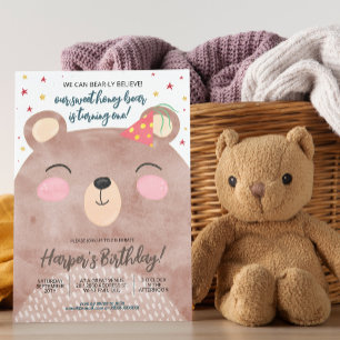 Invitation Anniversaire de l'ours au miel Brown