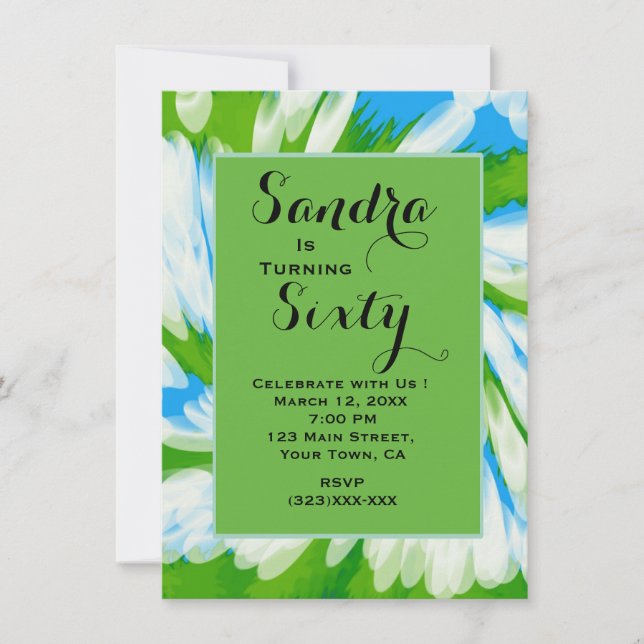 Invitation Anniversaire de l'Super Green Blue Tie Dye Swirl (Devant)