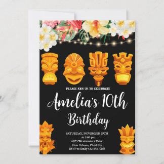 Invitation Anniversaire de Luau, Fête du Masque Tiki, Aloha,