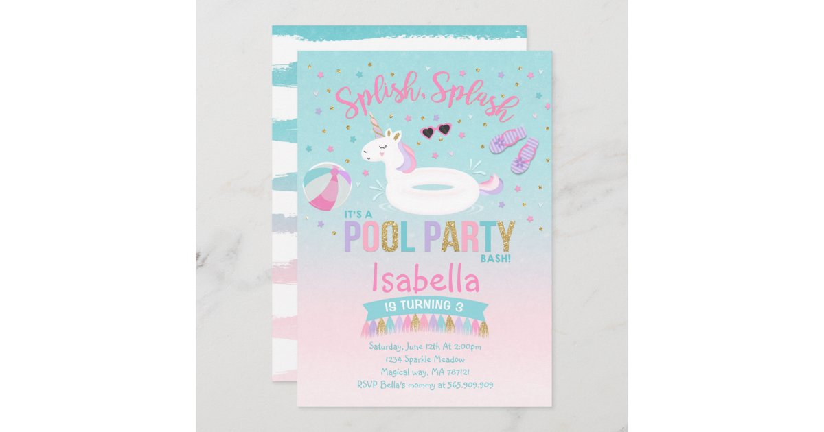 Invitation Anniversaire De L Unicorn Pool Party Pi Zazzle Fr