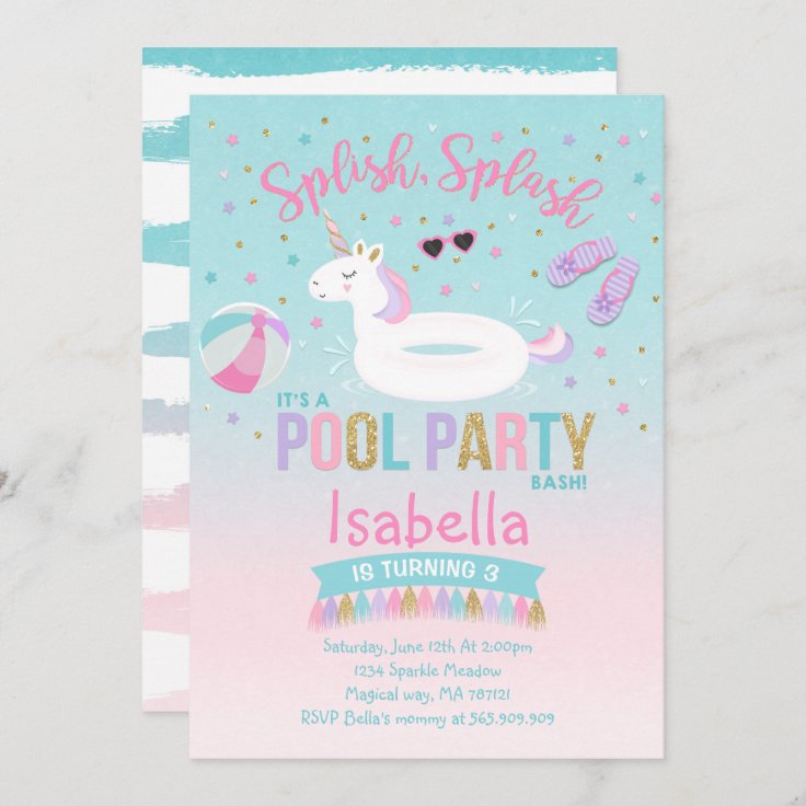 Invitation Anniversaire De L Unicorn Pool Party Pi Zazzle Fr