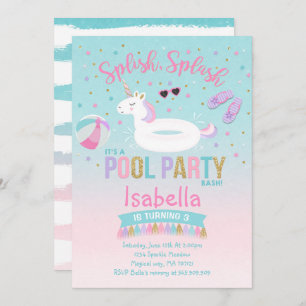 Invitation Anniversaire de l'Unicorn Pool Party Pi