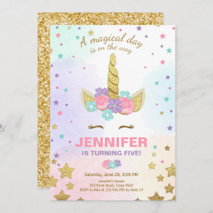 Invitation Anniversaire de l'Unicorne Pink Gold