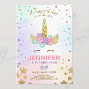 Invitation Anniversaire de l'Unicorne Pink Gold