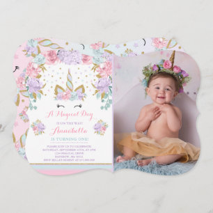 Invitation Anniversaire de l'Unicorne Pink Gold Un