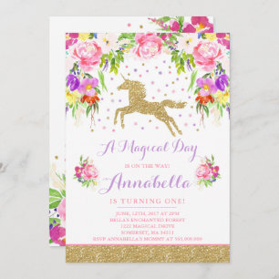 Invitation Anniversaire de l'Unicorne Pink Gold Un
