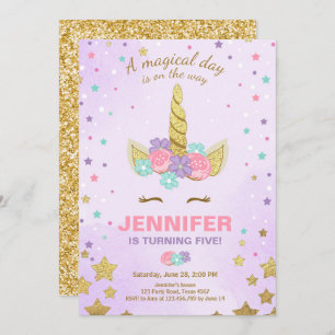 Invitation Anniversaire de l'Unicorne Purple Gold 