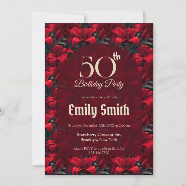Invitation Anniversaire de Maman sur le thème des Lys Chic (Devant)