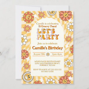 Invitation Anniversaire de marguerite super Retro Checkerboar