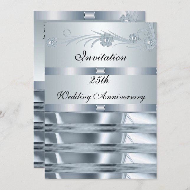 Invitation Anniversaire de Mariage 25 ans Argent B (Devant / Derrière)