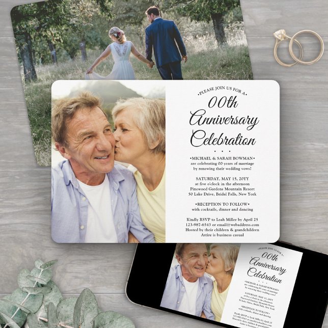 Invitation ANNIVERSAIRE de Mariage 2 Photo Élégante Fête (Créateur téléchargé)