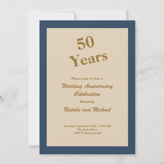 Invitation anniversaire de mariage 50 ans Bleu Cla (Devant)