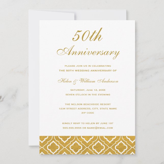 Invitation anniversaire de mariage 50 ans motif or (Devant)