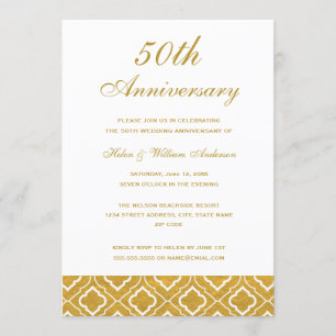 Invitation anniversaire de mariage 50 ans motif or