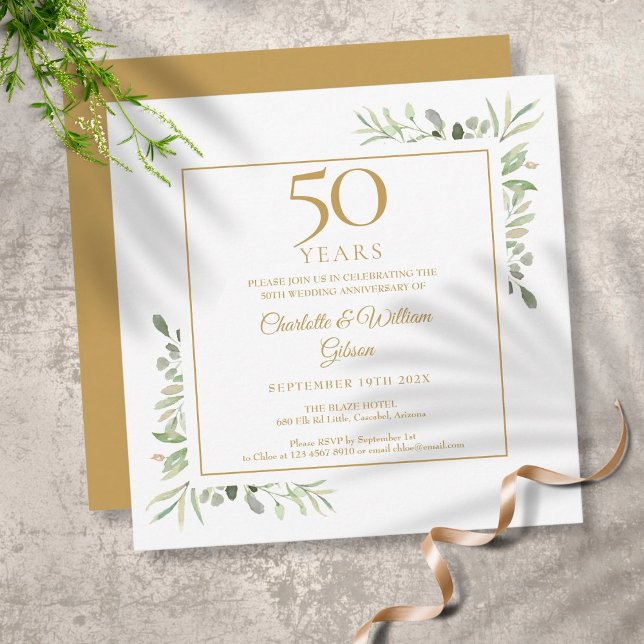 Invitation Anniversaire de mariage à l'aquarelle 50 ans (Créateur téléchargé)