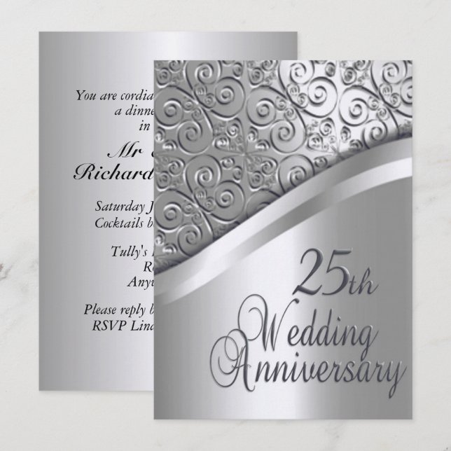Invitation Anniversaire de Mariage Argent (Devant / Derrière)