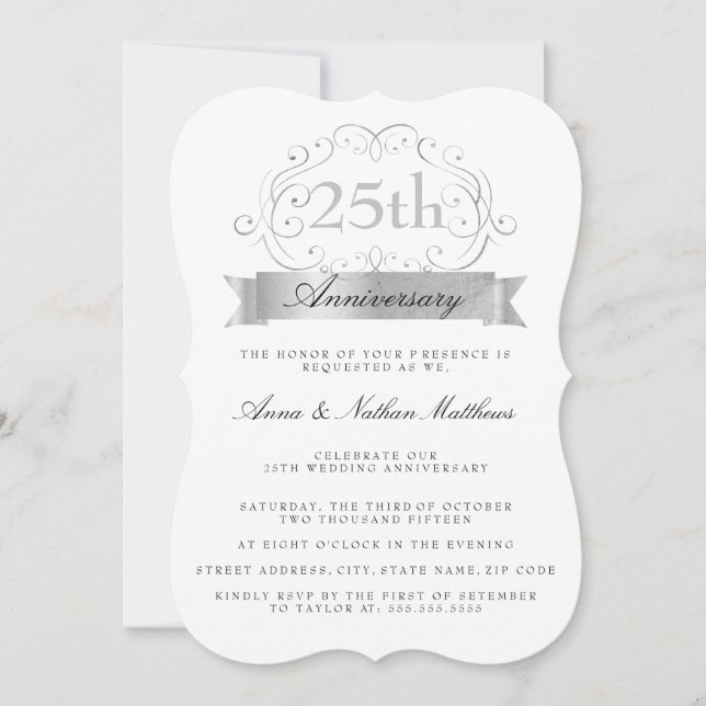 Invitation Anniversaire de Mariage Argent 25 ans (Devant)