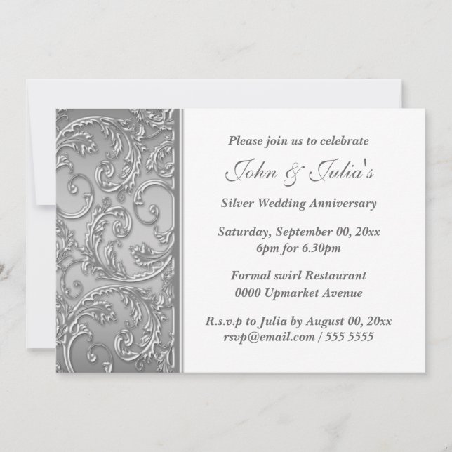 Invitation Anniversaire de mariage argenté spirale florale (Devant)
