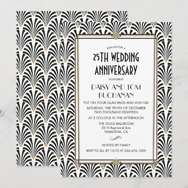 Invitation anniversaire de mariage Art Déco Gatsby (Devant / Derrière)