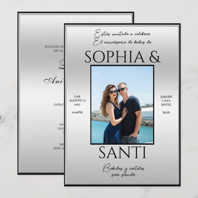 Invitation Anniversaire de mariage avec photo d'élégance mode (Devant / Derrière)