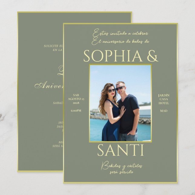 Invitation Anniversaire de mariage avec photo d'élégance mode (Devant / Derrière)