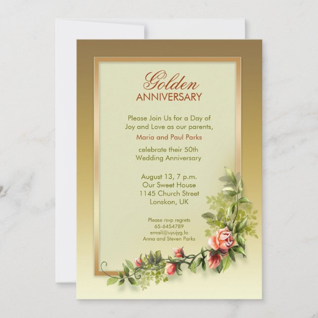 Invitation anniversaire de mariage chic or - 50 (Devant)
