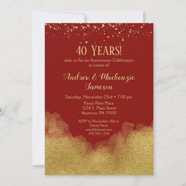 Invitation Anniversaire de Mariage Confettis Or Ro (Devant)