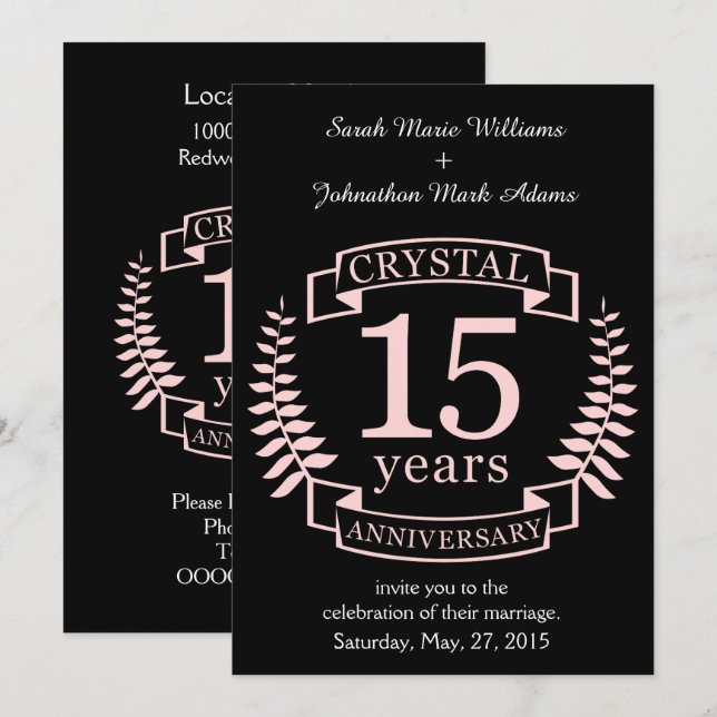 Invitation Anniversaire de mariage cristal 15 ans (Devant / Derrière)