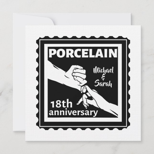 Invitation anniversaire de mariage de 18 ans porcelaine tradi (Devant)