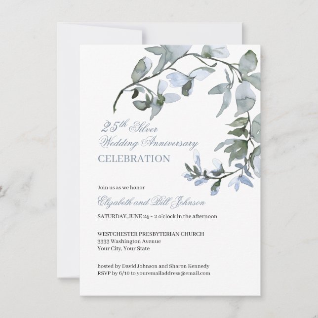 Invitation Anniversaire de mariage de 25 ans Fleurs Bleu Aqua (Devant)