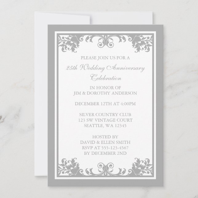 Invitation anniversaire de mariage de 25 ans Silve (Devant)