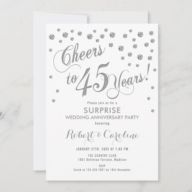 Invitation Anniversaire de Mariage de 45 ans de Surprise - Bl (Devant)