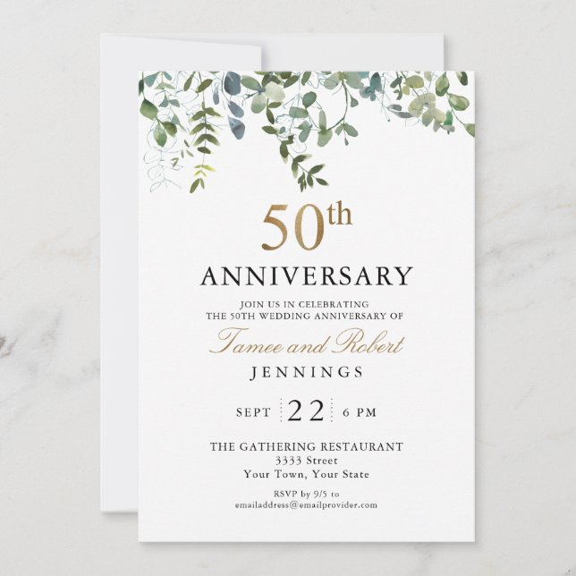Invitation Anniversaire de mariage de 50 ans à l'aquarelle ve (Devant)