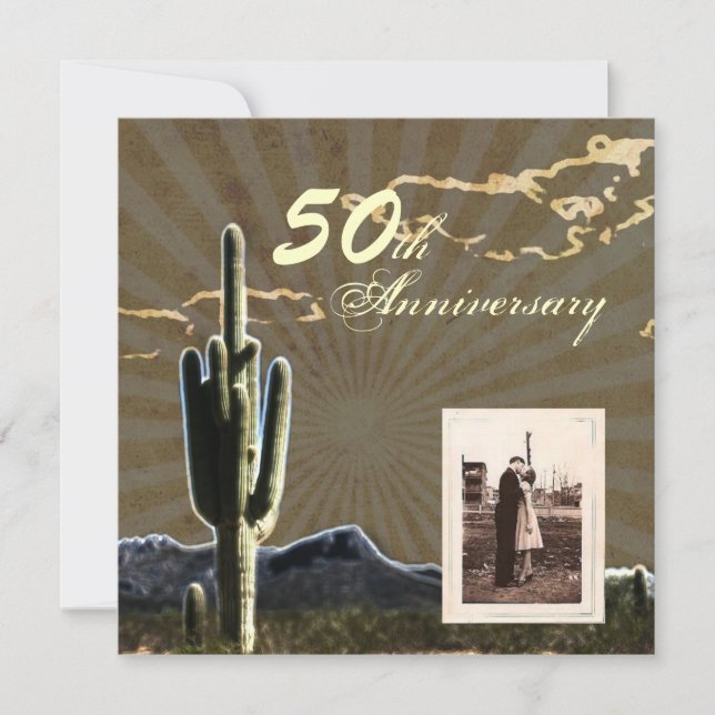 Invitation anniversaire de mariage de 50 ans cactus western c (Devant)