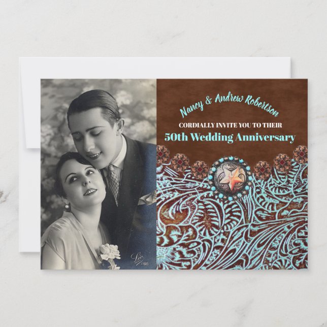 Invitation anniversaire de mariage de 50 ans country western  (Devant)