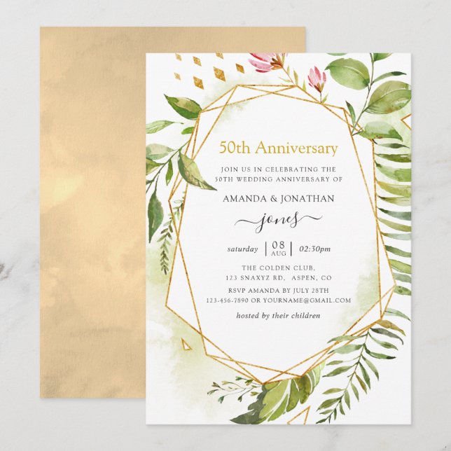 Invitation Anniversaire de mariage de 50 ans Geometric Crysta (Devant / Derrière)