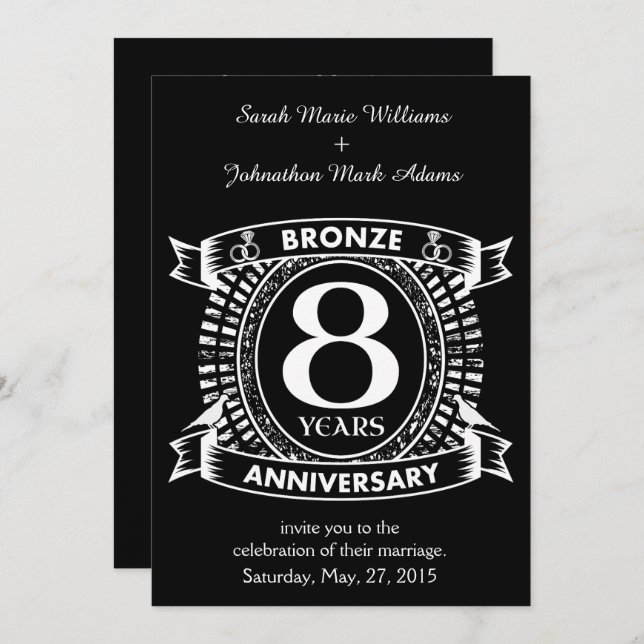 Invitation anniversaire de mariage de bronze 8 ans (Devant / Derrière)