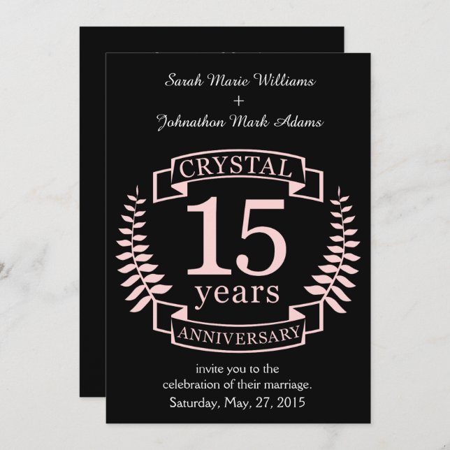 Invitation Anniversaire de mariage de cristal 15 ans (Devant / Derrière)