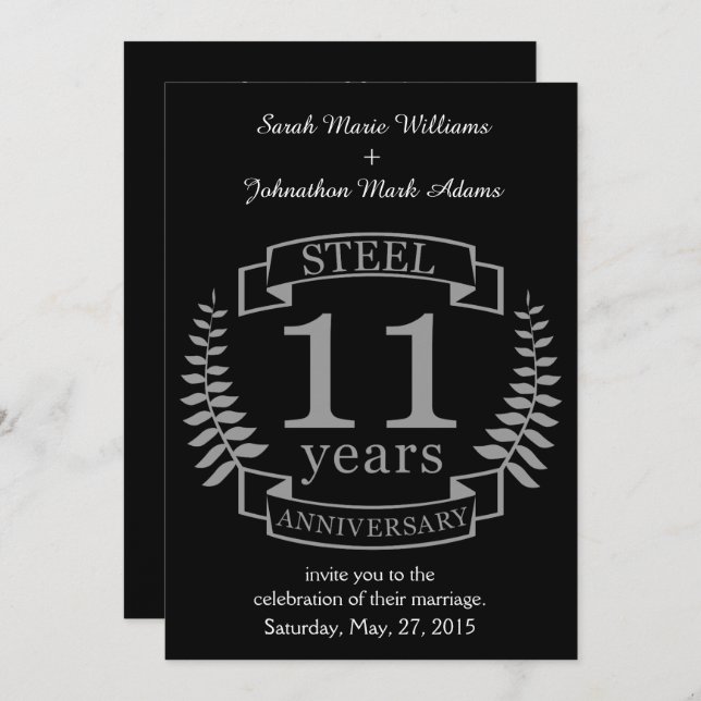 Invitation Anniversaire de mariage de Steel Onzième 11 ans (Devant / Derrière)