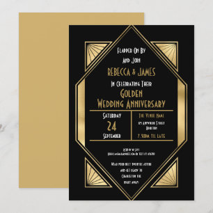 Invitation Anniversaire de Mariage de Style Art Déco Doré