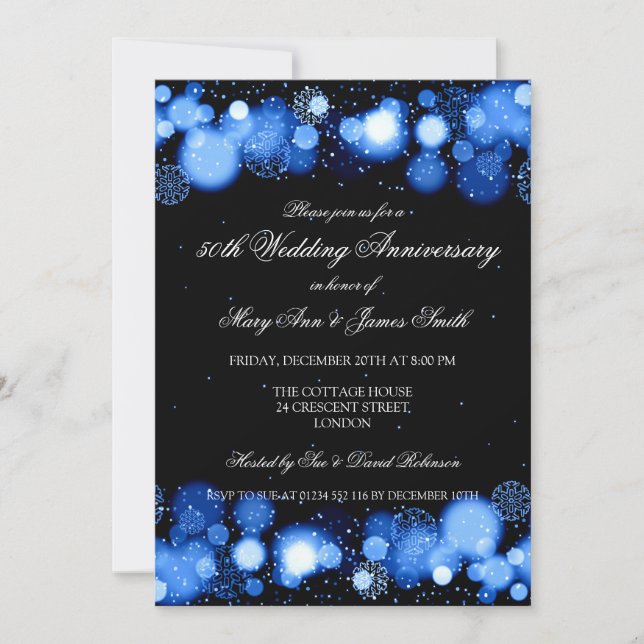 Invitation Anniversaire de mariage d'hiver 50 ans Bleu (Devant)
